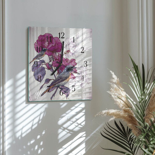 Orologio quadrato Uccelli Fiori