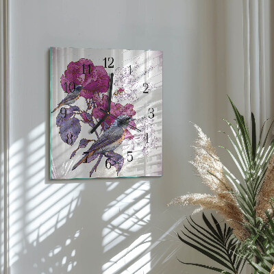 Orologio quadrato Uccelli Fiori