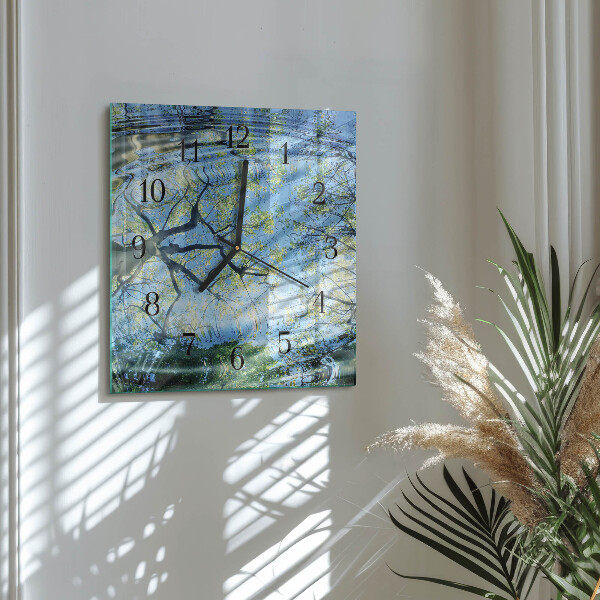Orologio quadrato Alberi Acqua