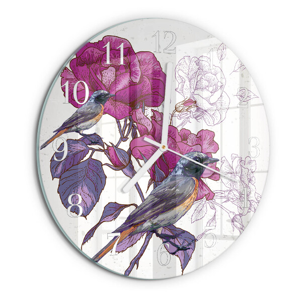 Orologio rotondo Uccelli Fiori