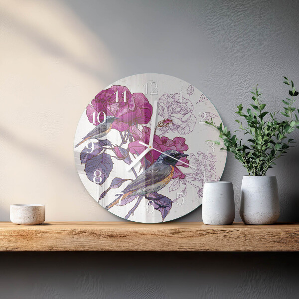 Orologio rotondo Uccelli Fiori