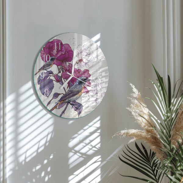 Orologio rotondo Uccelli Fiori