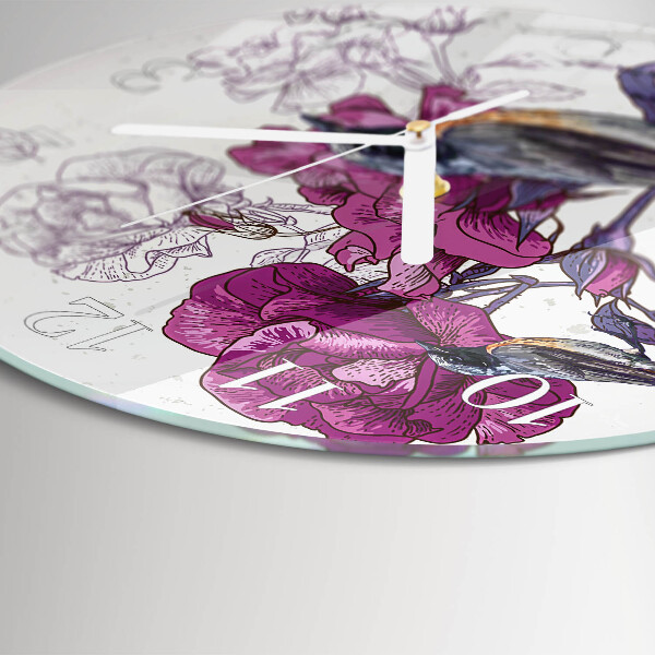 Orologio rotondo Uccelli Fiori