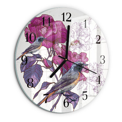 Orologio rotondo Uccelli Fiori