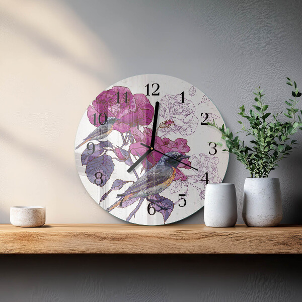 Orologio rotondo Uccelli Fiori