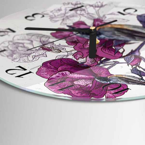 Orologio rotondo Uccelli Fiori